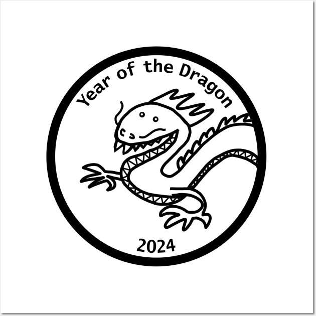 Year of the Dragon 2024 Portrait Black Line Wall Art by ellenhenryart